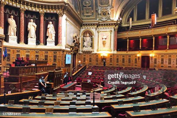 hemicycle of french senate in paris - national 911 flag stock pictures, royalty-free photos & images