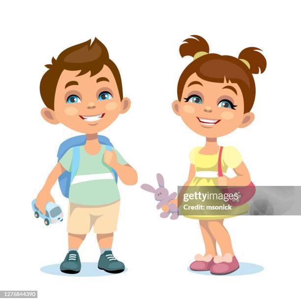 happy boy and girl - girl smiling stock illustrations