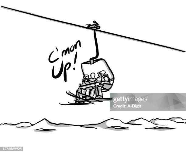 skisessellift c'mon up - ski humour stock-grafiken, -clipart, -cartoons und -symbole