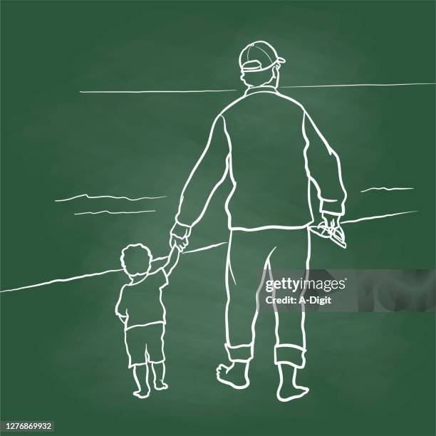 papa und baby walking beach tafel - son stock-grafiken, -clipart, -cartoons und -symbole