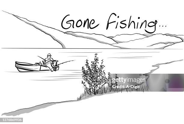 ilustrações de stock, clip art, desenhos animados e ícones de gone fishing sketch illustration - aluminum boat