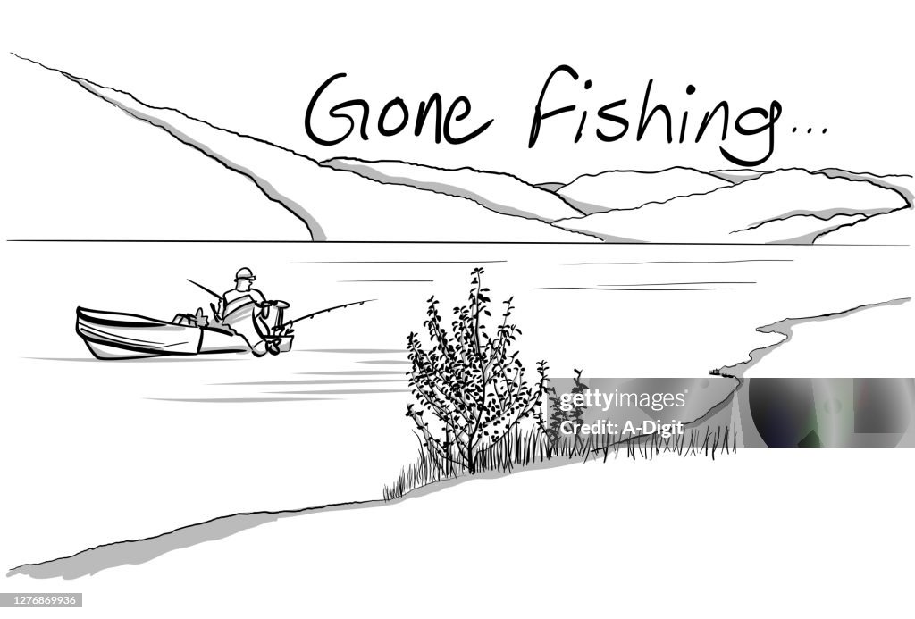 Gone Fishing Sketch Illustration