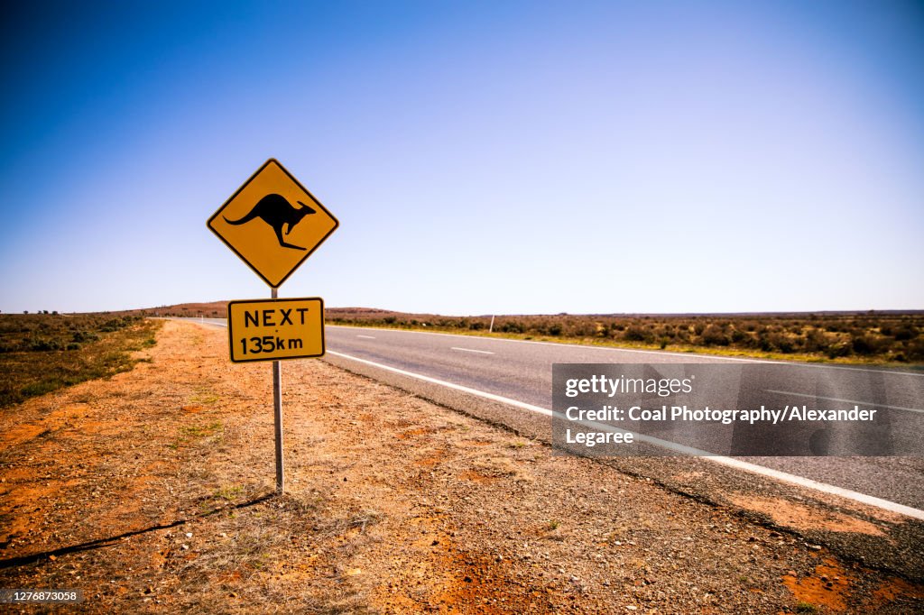 Kangaroo warning sign along a highway in the Australian Outback