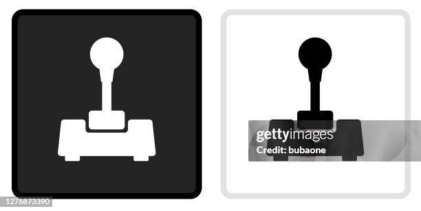 illustrazioni stock, clip art, cartoni animati e icone di tendenza di icona joystick sul pulsante nero con rollover bianco - joystick