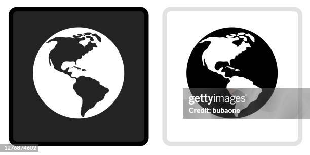 globe icon on  black button with white rollover - south america icon stock illustrations