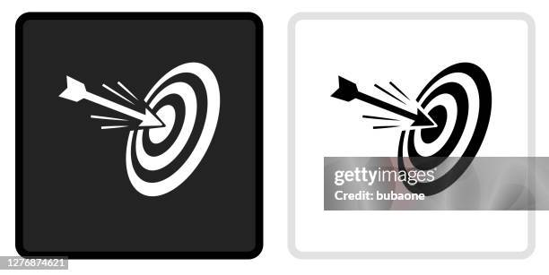 hitting target icon on  black button with white rollover - archery bow stock illustrations