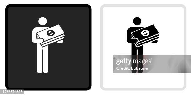 stockillustraties, clipart, cartoons en iconen met big bucks-pictogram vasthouden op zwarte knop met witte rollover - eén dollar