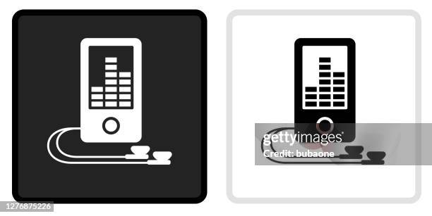 mp3 player icon on black button with white rollover - mp3 player stock illustrations