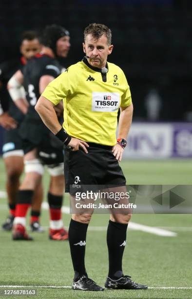 Referee Nigel Owens during the Heineken Champions Cup Semi Final match between Racing 92 and Saracens at Paris La Defense Arena on September 26, 2020...