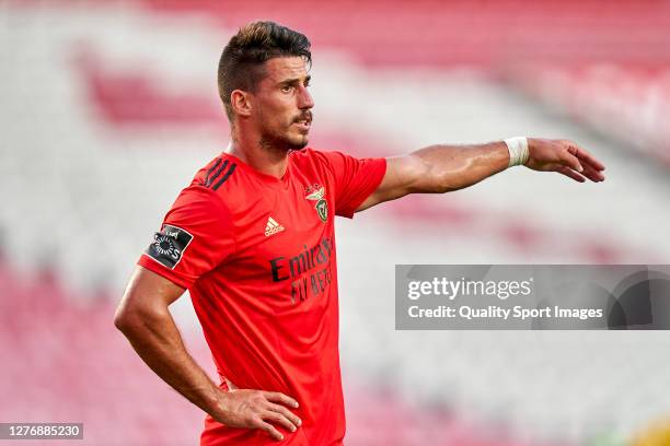 Gabriel Pires of SL Benfica reacts during the Liga NOS match between SL Benfica and Moreirense FC at Estadio da Luz on September 26, 2020 in Lisbon,...