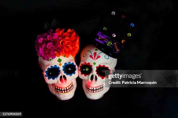 day of the dead couple - sugar skull stock pictures, royalty-free photos & images