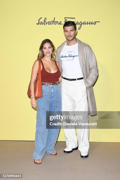 Beatrice Valli and Marco Fantini attend the Salvatore Ferragamo show during during Milan Fashion Week Spring/Summer 2021 on September 26, 2020 in...