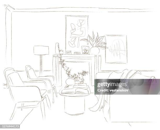 modern living room home vector illustration sketch style - living room stock illustrations