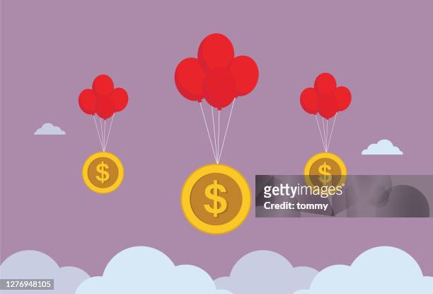 ilustrações de stock, clip art, desenhos animados e ícones de us dollar coin float in the sky by a balloon - moeda de um dólar dos estados unidos