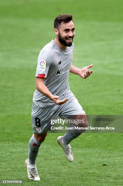 Unai Lopez of Athletic Bilbao celebrates after scoring his sides first goal during the La Liga Santander match between SD Eibar and Athletic Club at...