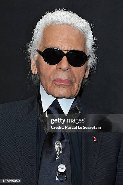 Karl Lagerfeld attends the Hogan by Karl Lagerfeld Ready to Wear Spring / Summer 2012 show and cocktail during Paris Fashion Week at Hotel Salomon de...