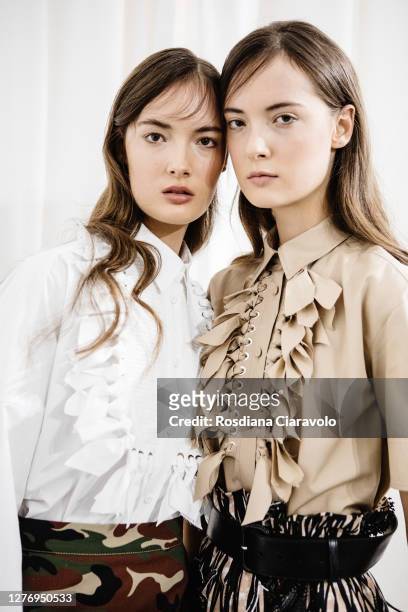 Models are seen backstage at the Shi.Rt fashion show during the Milan Women's Fashion Week on September 27, 2020 in Milan, Italy.