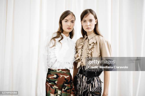 Models are seen backstage at the Shi.Rt fashion show during the Milan Women's Fashion Week on September 27, 2020 in Milan, Italy.