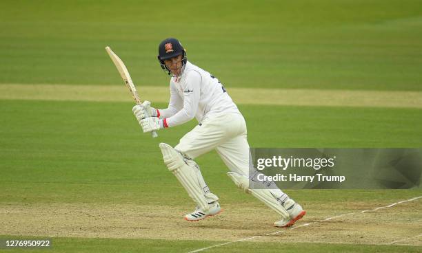 Dan Lawrence of Essex plays a shot during Day Five of the Bob Willis Trophy Final match between Somerset and Essex at Lord's Cricket Ground on...