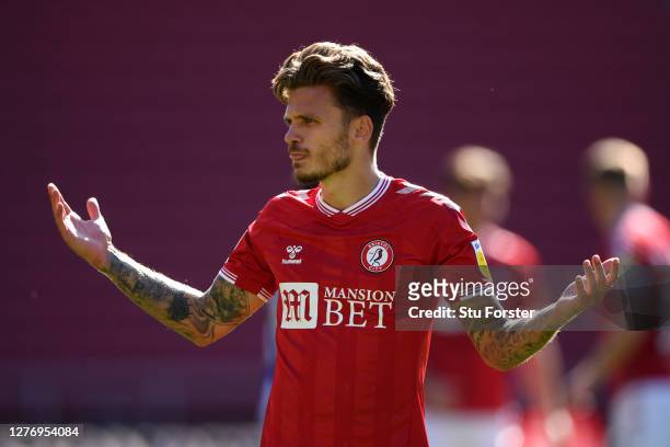 Jamie Paterson of Bristol City reacts during the Sky Bet Championship match between Bristol City and Sheffield Wednesday at Ashton Gate on September...