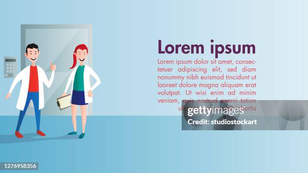 portrait of medical staff in corridor inside modern - scientist portrait stock illustrations