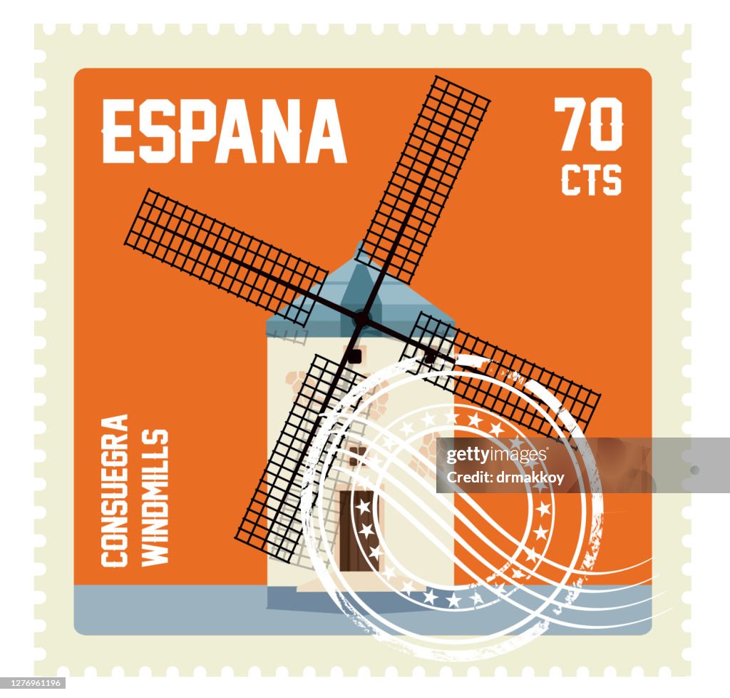 Spain Stamp, Consuegra Windmills