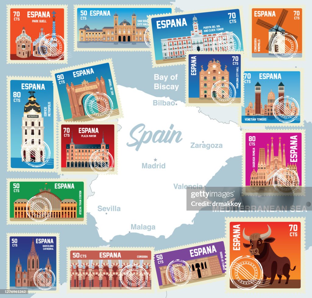 Spain Stamps and Map