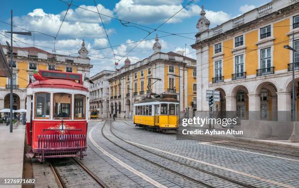 praça de commercio in the city of lisbon, portugal - lisbon tram stock pictures, royalty-free photos & images