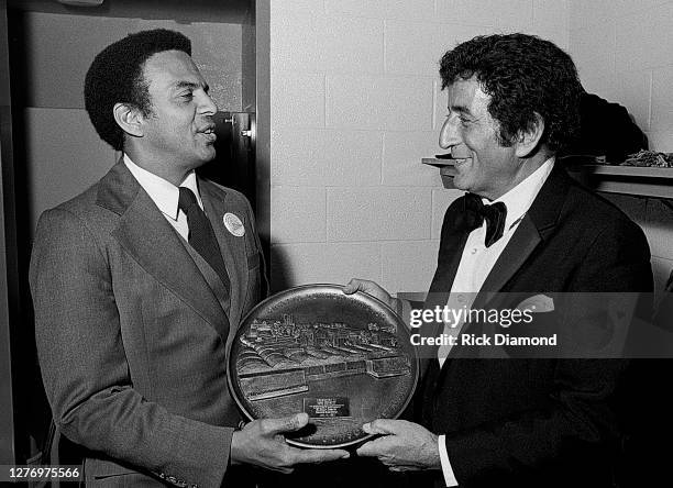 Atlanta Mayor Andy Young and Tony Bennett backstage during M.L.K Gala at The Atlanta Civic Center in Atlanta Georgia, January 13, 1982 (Photo by Rick...