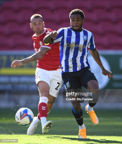 Sheffield Wednesday player Kadeem Harris outpaces City player Jack Hunt during the Sky Bet Championship match between Bristol City and Sheffield...