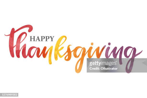 happy thanksgiving watercolor typography - textured font stock illustrations