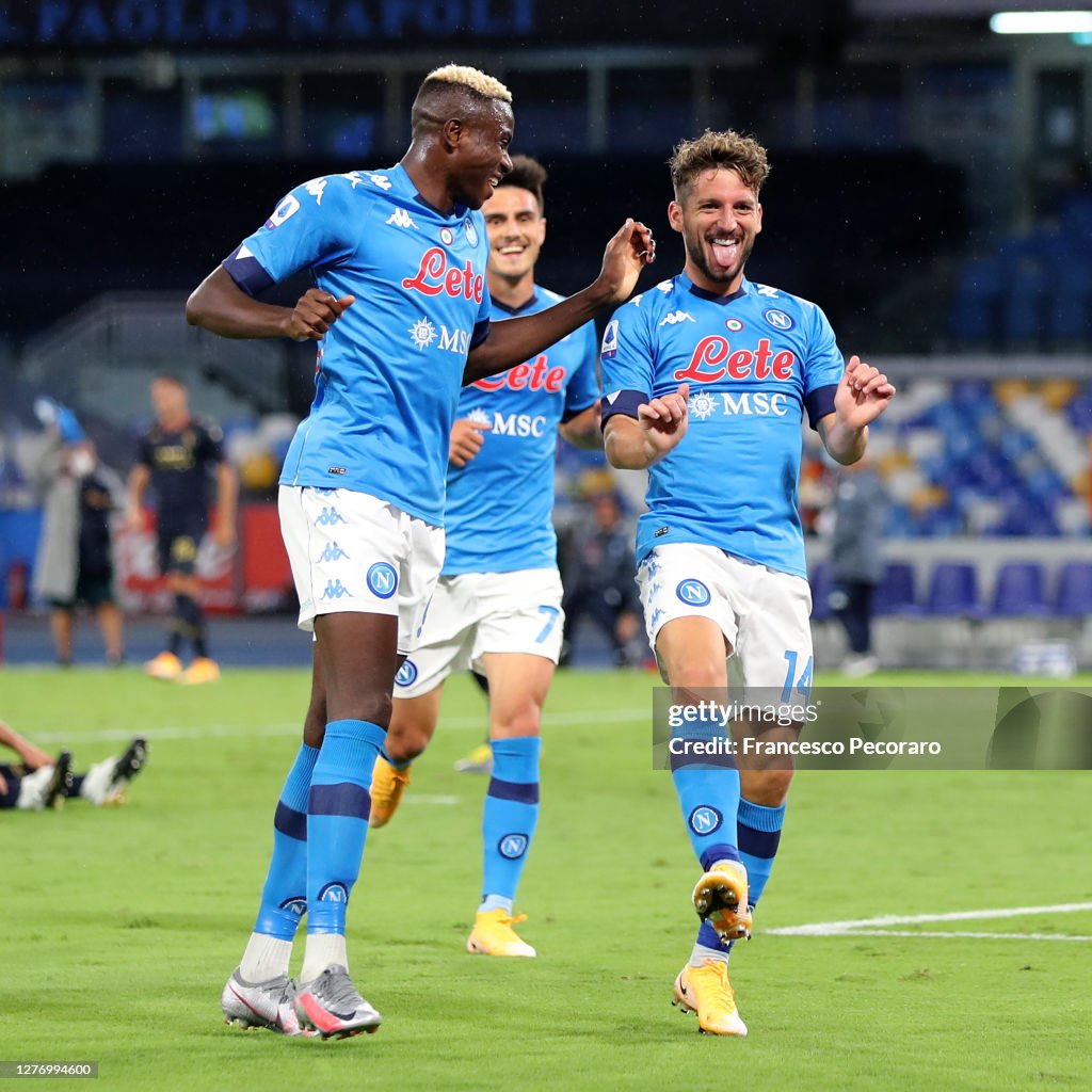 Dries Mertens and Victor Osimhen of SSC Napoli celebrate the 3-0