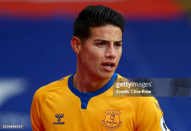 James Rodriguez of Everton looks on during the Premier League match between Crystal Palace and Everton at Selhurst Park on September 26, 2020 in...