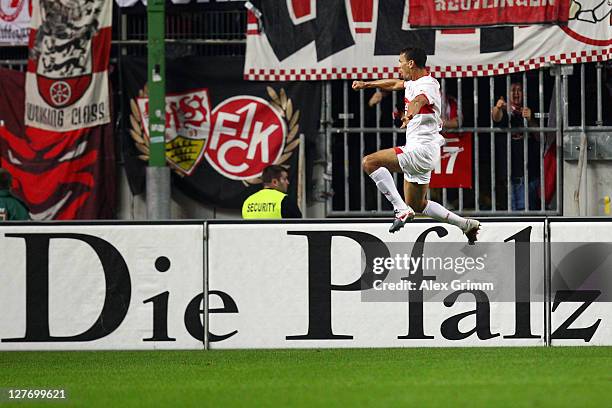 Khalid Boulahrouz of Stuttgart celebrates his team's second goal during the Bundesliga match between between 1. FC Kaiserslautern and VfB Stuttgart...