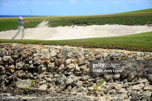 Jonathan Byrd plays a shot from a bunker on the ninth hole during the final round of the Corales Puntacana Resort & Club Championship on September...