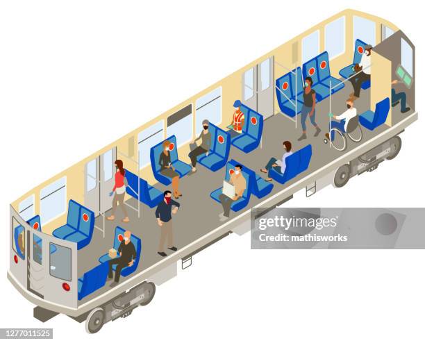 covid subway cutaway illustration - railroad conductor stock illustrations