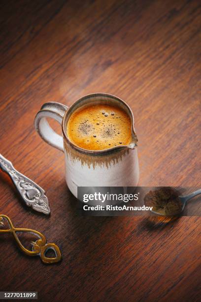 coffee cup on the wooden desk - breakfast top view stock pictures, royalty-free photos & images