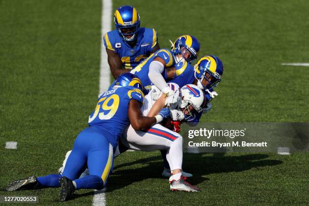 Cole Beasley of the Buffalo Bills is tackled by the Los Angeles Rams defense during the fourth quarter at Bills Stadium on September 27, 2020 in...