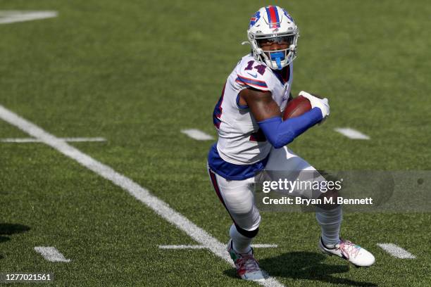 Stefon Diggs of the Buffalo Bills runs with the ball during the fourth quarter against the Los Angeles Rams at Bills Stadium on September 27, 2020 in...