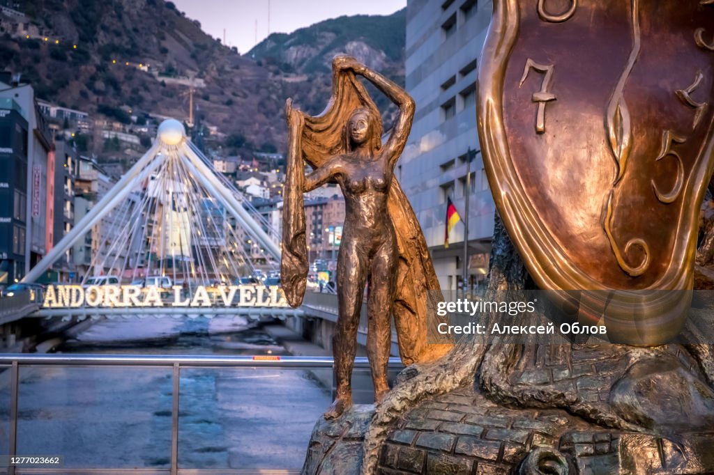 Andorra la Vella, Andorra - February 16, 2019: Sculpture "The Nobility of Time" by Salvador Dali in Andorra la Vella