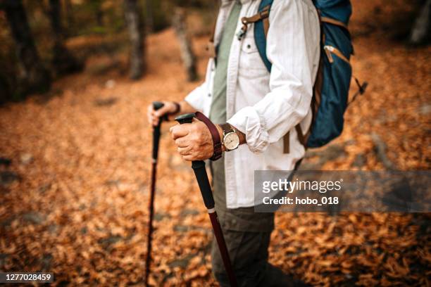 personne âgée sur la randonnée - fall prevention photos et images de collection