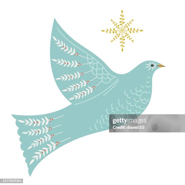 stockillustraties, clipart, cartoons en iconen met kerst duif folk art element - peace dove