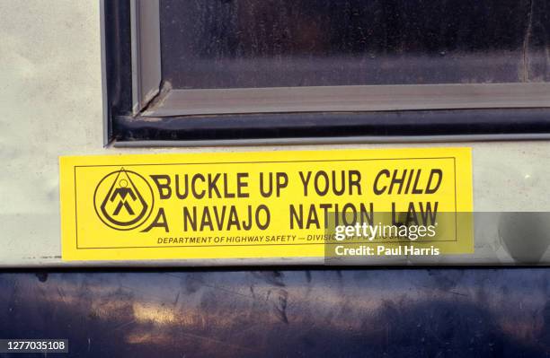 Sign on the bumper of a membersof the Navajo Nation come together for their annual gathering and celebration on American Indian territory. The Navajo...