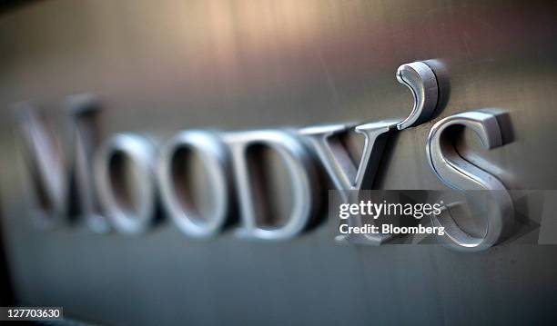 Moody's Investors Service Inc. Signage is displayed outside of the company's headquarters in New York, U.S., on Friday, Sept. 30, 2011. Moody's...