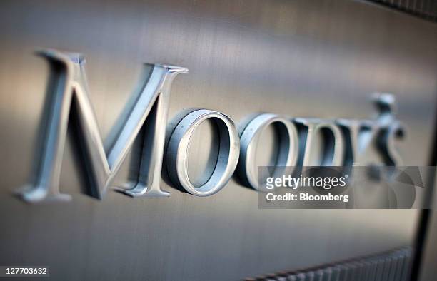 Moody's Investors Service Inc. Signage is displayed outside of the company's headquarters in New York, U.S., on Friday, Sept. 30, 2011. Moody's...