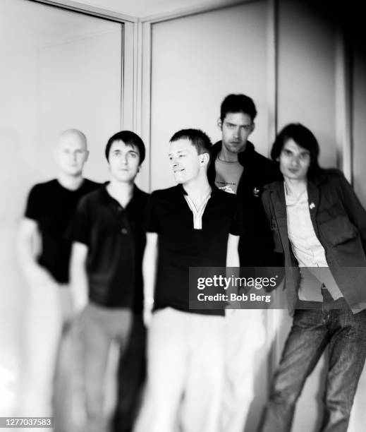 Drummer Phil Selway, bassist Colin Greenwood, lead singer/pianist Thom Yorke, singer/guitarist Ed O'Brien and guitarist Jonny Greenwood of the...