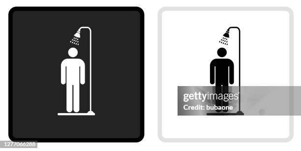 shower icon on  black button with white rollover - shower stock illustrations