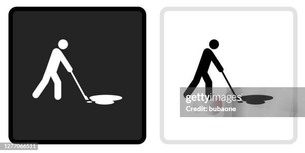 reinigung öl spill icon auf schwarzem knopf mit weißem rollover - ölpest stock-grafiken, -clipart, -cartoons und -symbole