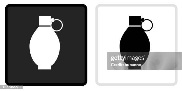 hand grenade icon on black button with white rollover - grenade graphic stock illustrations
