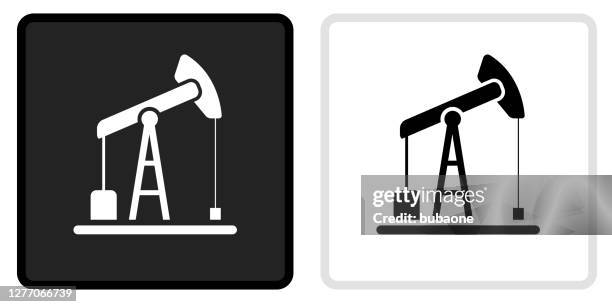 oil drill icon on black button with white rollover - hydraulic fracturing icons stock illustrations